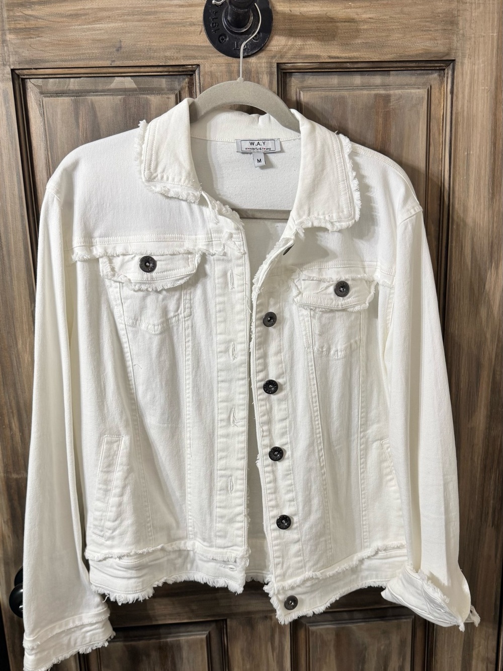 White Frayed Hem Denim Jacket - Women